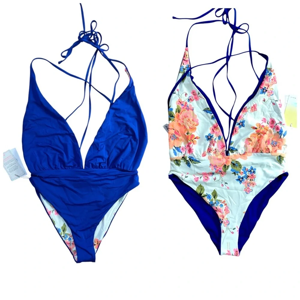 Maaji Safari One Piece Reversible Plunge Swimsuit Size L NWT